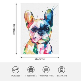 HGOD DESIGNS Watercolor French Bulldog Flannel Fleece Bed Blanket Funny Animal Cute Lovely Pet Throw Blanket Lightweight Cozy Plush Blanket for Bedroom Living Rooms Sofa Couch 130x150cm