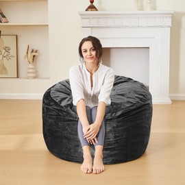 ILPEOD Bean Bag Chairs for Adults - Memory Foam Furniture BeanBag Chair - Kids/Teens Sofa with Soft Micro Fiber Cover - Round Fluffy Couch for Living Room Bedroom College Dorm - 3 ft, Carbon Black