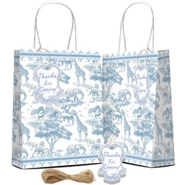 KARAQY 16 Pcs French Floral Vintage Safari Gift Bags Set, Elegant Toile De Jouy Jungle Animals Chinoiserie Baby Shower Goodie Treat Bags