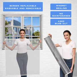 NeatiEase Adjustable DIY Magnetic Window Screen Max 60” x 48” Fits Any Size Smaller with White Frame Fiberglass Mesh