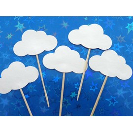 White Cloud Cupcake Toppers - Baby Shower Food Picks - Party Picks - Appetizer Picks - Baby Boy Baby Girl Shower - Baby Sprinkle (Set of 24)