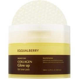 EQQUALBERRY Toner Pads Faciales Collagen Glow Up - Coreanos con Colágeno, 98% Glutatión y Agua de Espino Amarillo, Iluminadores, 60 Pads, 140 ml