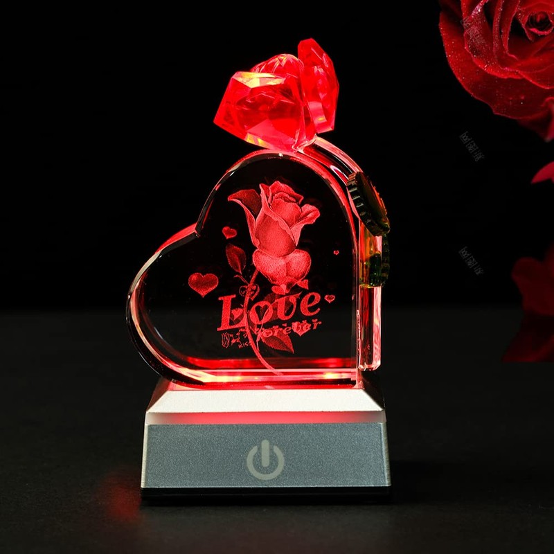 XuanMingyuan Crystal Heart Shaped Crystal Rose Valentine's Day Home Decoration