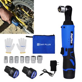 Cordless Ratchet Wrench 3/8" Electric Wrenches Set, 40 N.m Power Ratchet Wrench, 12V Battery Ratchet Tool Kit with 2-Pack 1.5Ah Li-Ion Batteries and Fast Charge, 7 Sockets (10/11/12/13/14/15/17mm)