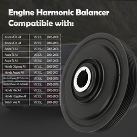 594-267 Engine Harmonic Balancer Pulley - OHV V6 3.0 3.2 3.5L - Compatible with Honda, Acura & Saturn Cars - 2003-2010 - Odyssey, Accord, Pilot, Ridgeline, MDX, RL, TL, Vue & More, Replace# 12606927