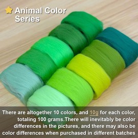 the Woolmo Green Color System Natural Wool Roving,Best Wool for Needle Felting, Wet Felting, Spinning,Wool Felt Handicrafts DIY Materials,Soft and Easy to Shape,Light green,Christmas green,100g