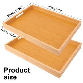 Geytetqi 2 Pack Large Bamboo Serving Tray with Handles - 16 x 11.6 Inch Wooden Dinner Tray, Home Kitchen Decorative Tray, Breakfast Trays for Eating on Couch, Lap Trays, Coffee, Kitchen, Picnic