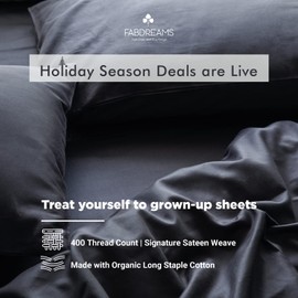 Fabdreams Organic Cotton Sheets Full Size Bed – 400 TC GOTS Certified, Ultra Soft Long Staple Cotton, Eco-Friendly Luxury Bedding Better Than Egyptian Cotton, Breathable Deep 17″ Pockets – Dark Grey