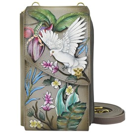Anuschka Women's Original Hand-Painted Genuine Leather RFID Blocking Crossbody Phone Wallet - Wings of Peace