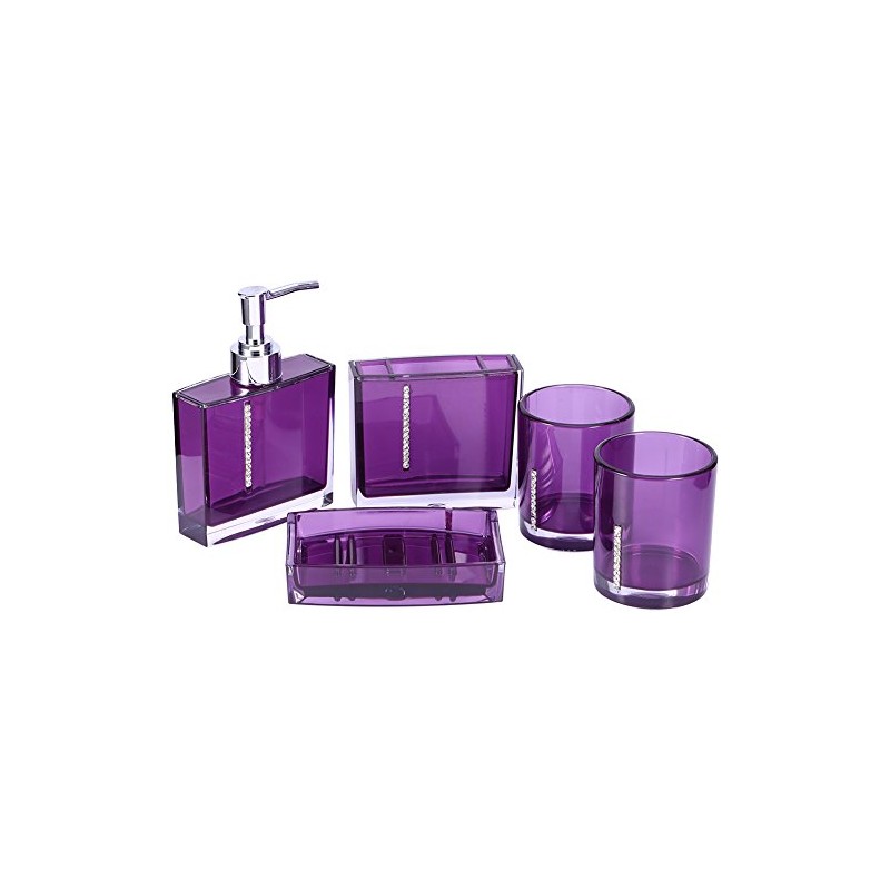 Juego de Accesorios de Baño Moderno de Acrílico Morado, 5