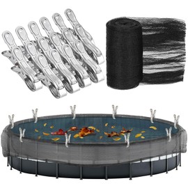 26.2 Feet Round Leaf Net Cover for Above Ground Pool, Winter Cover Mesh Cover with 16 Pcs Large Metal Clips，Pool Safety Net Fits 24FT Above Ground Pools, Keeps Leaves Out of Pool(Black Sqaure Net)
