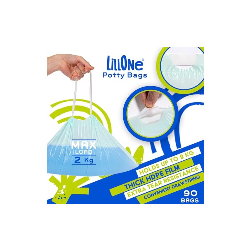 LillOne – 90 Universal Portable Potty Bags with Drawstring –