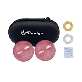 Tianigo Baoding Balls 1.4”inch Chinese Healthy Massage Balls for Hands Therapy Stress Relief Hand Exercise Rose Quartz Pink Crystal Healing Stress Balls No Chime