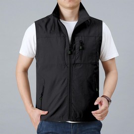 Hixiaohe Mens Lightweight Vest Summer Casual Outdoor Vest Utility Travel Golf Work Zip Sleeveless Jacket with Pockets(Black,XL)