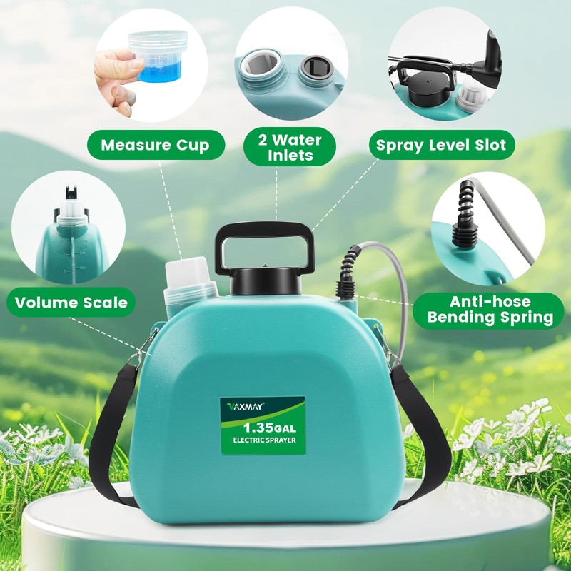 Battery Powered Sprayer 1.35 Gallon, 2025 Electric Sprayer with 3