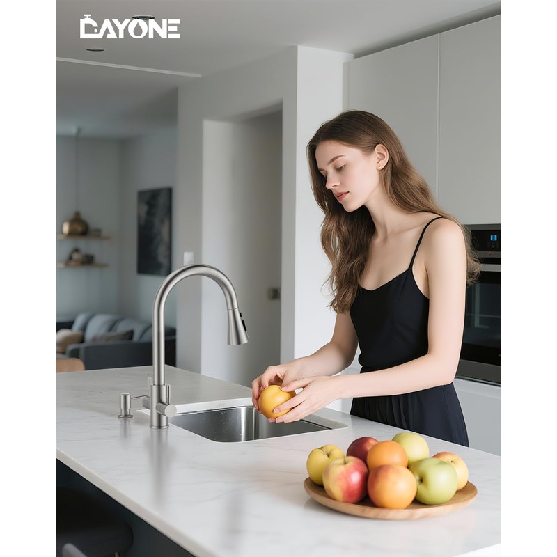 DAYONE 2 Handle Kitchen Faucet with Soap Dispenser, Two-Handle Kitchen