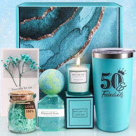 EUASOO 50th Birthday Gifts for Her, 50th Birthday Gifts for Women, Happy 50th Birthday Basket Gifts Box for Grandma Mom Wife Sister Best Friend Coworker Bestie, 50 Year Old Birthday Gifts for Women