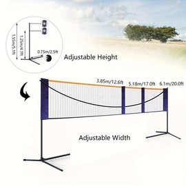 20Ft Portable Tennis Net - Easy Height Adjustment, Convenient Portability - Multi-Purpose Badminton and Volleyball Net with Sturdy Stand for Indoor and Outdoor Games