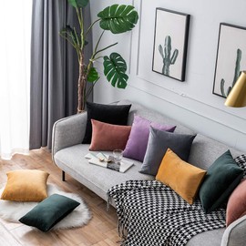 Golden Velvet Throw Pillow Covers Soft Solid Square Decorative Pillowcase Set Cushion Case for Sofa Bedroom Car 2 Pieces 18" x 18"