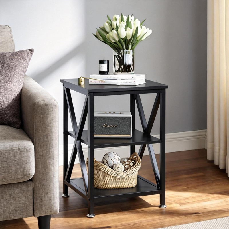 TooCust Square End Table with Storage Shelf, 16" D X