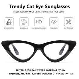 LIKSMU Cat Eye Blue Light Blocking Glasses for Women Vintage Retro Narrow Cateye Frame Anti Eyestrain Eyeglasses Black
