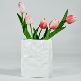 Ceramic Flower Vases 16 cm Cream Beinhome Modern Decorative Vases for Pampas Grass Tulips Roses Living Room Bookshelf Table Decoration Gift for Mum Grandma