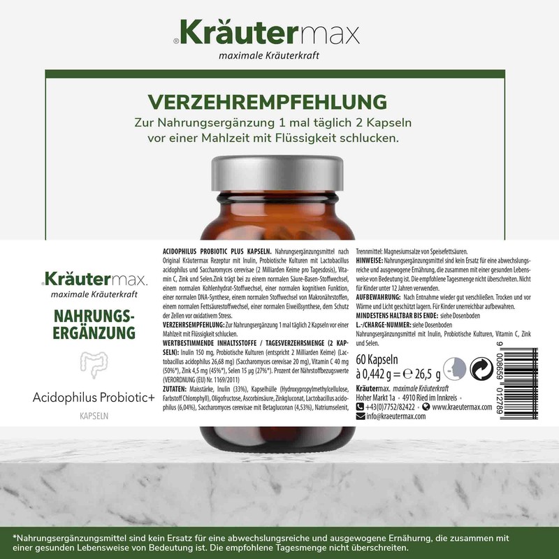 Kräutermax Acidophilus Probiotic+ Capsules 1 x 60 Pieces