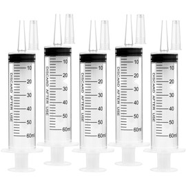 5 Pack 60ml Syringes with Cap, Sterile Syringe Individually Packaged for Labs, Liquid Measuring, Feeding Pets,Oil or Glue Applicator