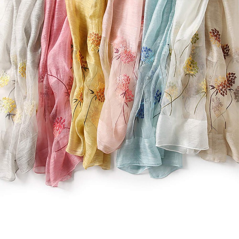 ANMIDA Women's Silk Anti-UV Scarf, Large, Embroidered, Spring and Summer,
