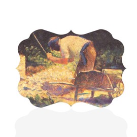 Fastasticdeals Horizontal Home Decor Wall Sign Weed Knocking with Wheelbarrow Seurat Painting Art Picture Frame Benelux Shape 18x12Inches