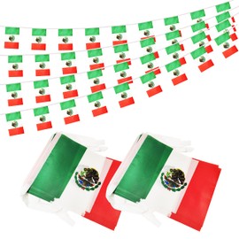 100 Feet Mexico Mexican Banner Flag String, Mexico Mini Flag Small Banner, for Party, Shops and Bars Decorations, Outdoor Decorations, 76 Flags