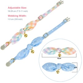 Petiry Cat Collar with Removable Bowtie,Cute Quick Release Kitten Collar with Bell,Checkered and Polka Dots Design,Pack of 2