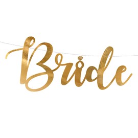 PartyDeco Banner Bride To Be in Gold Banner for Bachelorette Party Gold Inscription Bride and Groom Garland Pendant for Wedding
