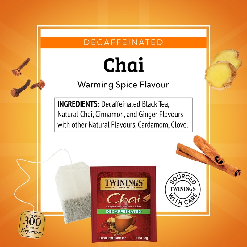 Twinings Decaffeinated Chai Individually Wrapped Bags, 20 Count (Pack of