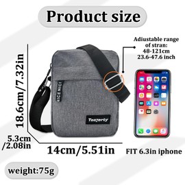 FuninCrea Mens Shoulder Bag Small Mens Crossbody Bag with 2 Pocket and Adjustable Shoulder Strap, Waterproof Cross Body Bag Men Mini Mens Messenger Bag with Zipper for Working Travelling (Grey)