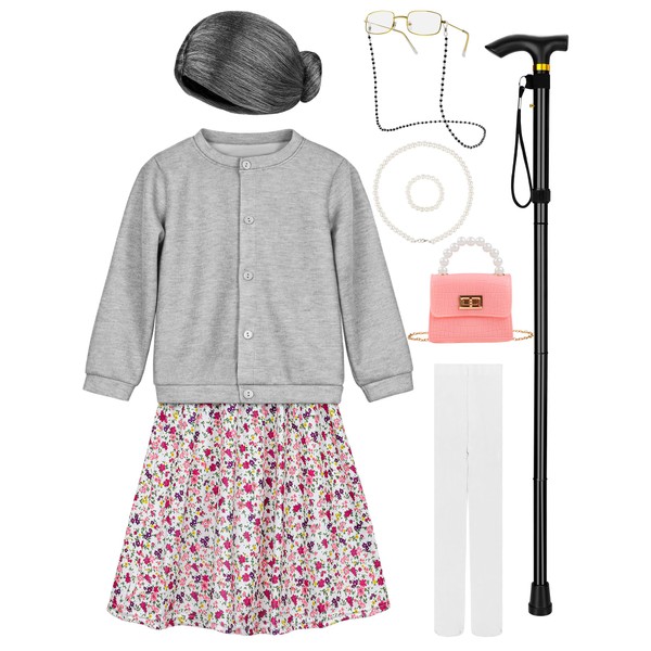 Gnodio Gnodio Old Lady Costume for Kids 100 Days of