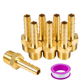 Breezliy 8 PCS Solid Brass Air Hose Fitting 1/4" Barb x 1/4" NPT Male Pipe Fitting