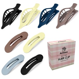 8 PCS Flat Hair Clips, 2 Styles Flat Claw Clips for Women Girls Thick Thin Hair, Matte Hair Clips for Wedding Prom Party Hair Decorations (6 Colors)