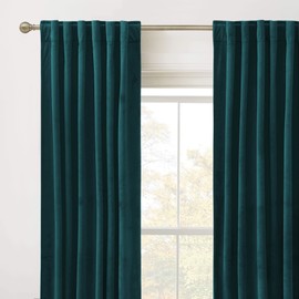RYB HOME Teal Velvet Curtains 84 inch Length - Super Soft Durable Window Drapes Plush Velvet Room Darkening Backdrop for Nursery Playroom Bedroom, Peacock Blue, W52 x L84 inches, 2 Panels