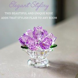 H&D HYALINE & DORA Handcraft Crystal Purple Rose Flower Figurine with Crystal Base, Glass Rose Flower Gift for Women on Mother's Day Wedding Party Valentine's Day