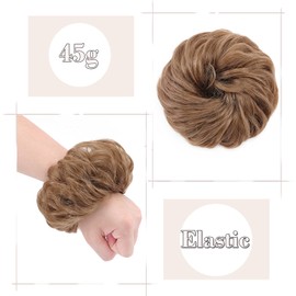 Silk-co Hairpiece with Elastic Band, Bun with Hair, Wavy, Soft Bun Hairpiece with Elastic Band, 45 g, Curly Hair Thickening Hair Extensions, Messy Bun Updo Hairstyles, Dark Blonde