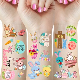 66 Pieces Easter Tattoos for Kids, 12 Sheets Colorful Bunny Egg Chicken Spring Flowers Butterfly Stickers for Easter Egg Filler, Easter Basket Stuffers, Goodie Bag Fillers, Classroom Rewards
