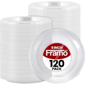 FRAMO 120-Pack 9" Clear Disposable Plastic Plates, Microwaveable for Parties
