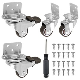 Fulasun 4Pcs L Shaped Caster Wheel Set 1/1.5/2inch Soft Rubber Side Mount Caster Wheel 90° Right Angle Furniture Swivel Caster with Brake Silent Roller Caster 10kg Load Capacity for Cabinet