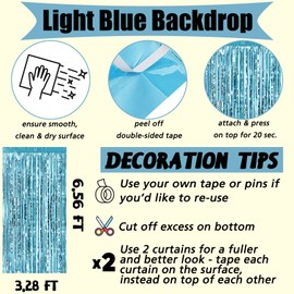 4 Pack Light Blue Fringe Curtain Backdrop, 3.2Ft x 6.6Ft Metallic Tinsel Foil Fringe Streamers Curtains Background for Photo Booth Birthday Wedding Baby Shower Party Thanksgiving Christmas Decorations