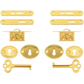 2 Sets Antique Cabinet Locks, Antique Drawer Lock, Golden Cabinet Lock Set, Retro Desk Drawer Spring Lock, Mortise Locks, for Drawer, Cupboard, Jewelry Boxes (Center Keyhole)