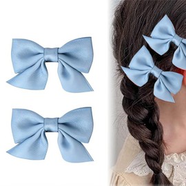 1 Pair Bow Hair Clips, French Hair Clips, Hair Bows Girls Non-Slip Crocodile Hair Clips, Red Bow Hair for Christmas, Wedding, Birthday (Blue)