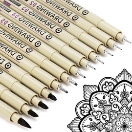 KOUSICOO Micron Fineliner Schwarz Stifte Tuschestifte: 12 Schwarzer Set Zentangle Zeichenstifte Manga Zeichnen Lernen Wasserfest Fine Pigment Liner Drawing Supplies Art Supplies Technisches Comic Anime Malen