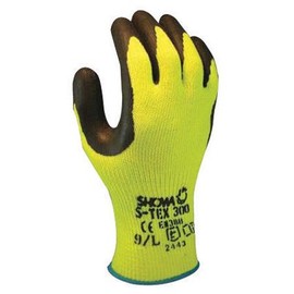 SHOWA Best Glove S-TEX300XL-10 Size 10 S-TEX 303 10 Gauge Cut Resistant Black Natural Rubber Palm Coated Work Gloves with Hi-Viz Yellow Seamless Hagane Coil Liner and Knit Wrist (1/PR)