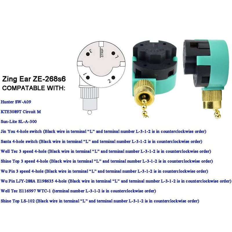 Akahttbn Ceiling Fan Switch Zing Ear ZE-268S6, 3 Speed 4